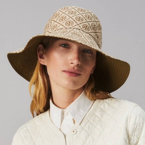 Tory Burch T Monogram Jacquard Reversible Bucket Hat Hazel Tan Brown Gold main image 6